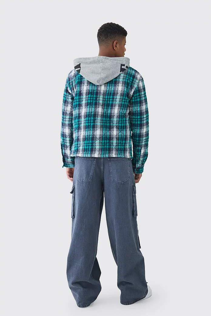 Tall Jersey Homme Hood Padded Plaid Overshirt | boohooMAN USA Tall Jersey Homme Hood Padded Plaid Overshirt | boohooMAN USA